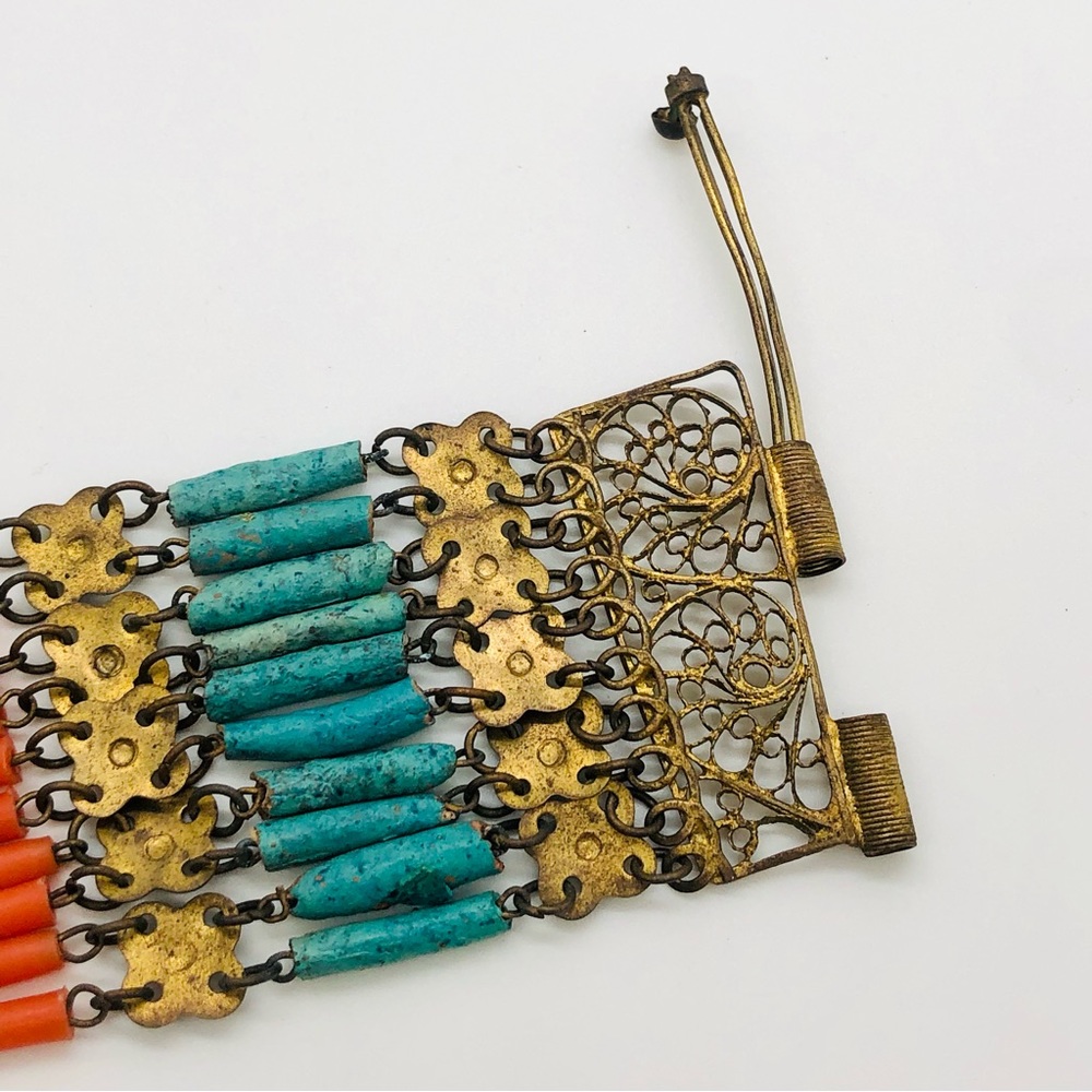 Rare Vintage Egyptian Revival Faience brass filigree bracelet - Picture 13 of 16